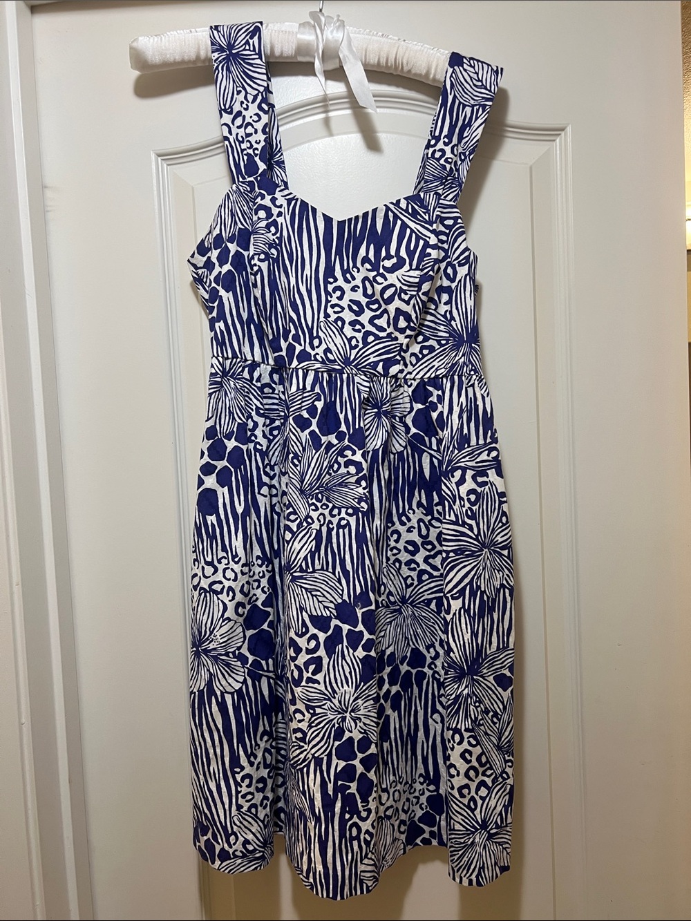 Tori Richard Navy and White Mixed Floral Zebra Dress